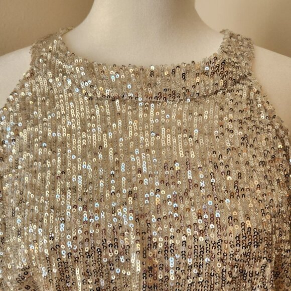 CECE CHAMPAGNE SEQUIN COLD SHOULDER BLOUSE - EUC - XS - Picture 10 of 10